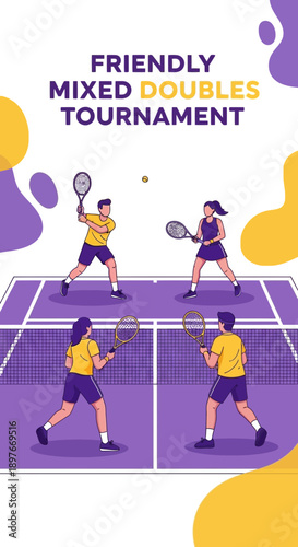 Diverse Tennis Players Compete In A Mixed Doubles Championship Event