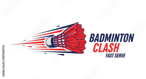 Dynamic Badminton Clash Fast Serve Shuttlecock Emblem Sport Design