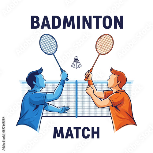 Dynamic Badminton Match Illustration With Two Players Competing