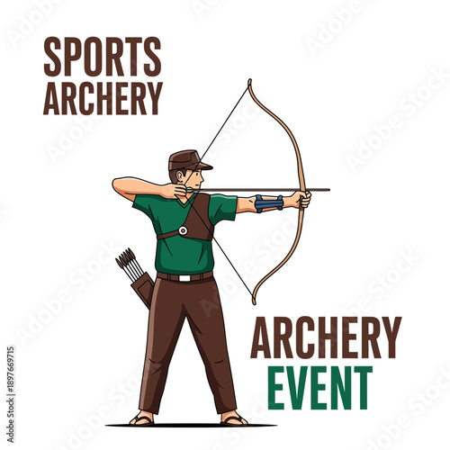 Dynamic Archer Aiming With Precision During A Competitive Sports Event Illustration