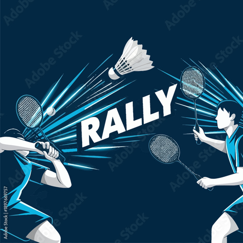 Dynamic Badminton Players Engage In a Competitive Rally Against a Striking Blue Backdrop