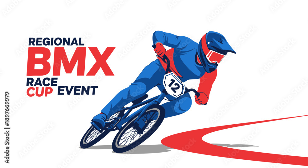 Fototapeta premium Dynamic BMX Rider During Race Cup Event With Bold Colors and Energetic Illustration