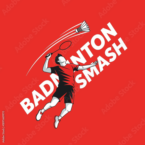 Dynamic Badminton Smash Action Sport Graphic Illustration
