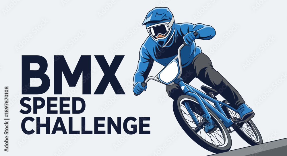 Fototapeta premium Dynamic BMX Rider Performing Stunts During Speed Challenge, Modern Vector Illustration