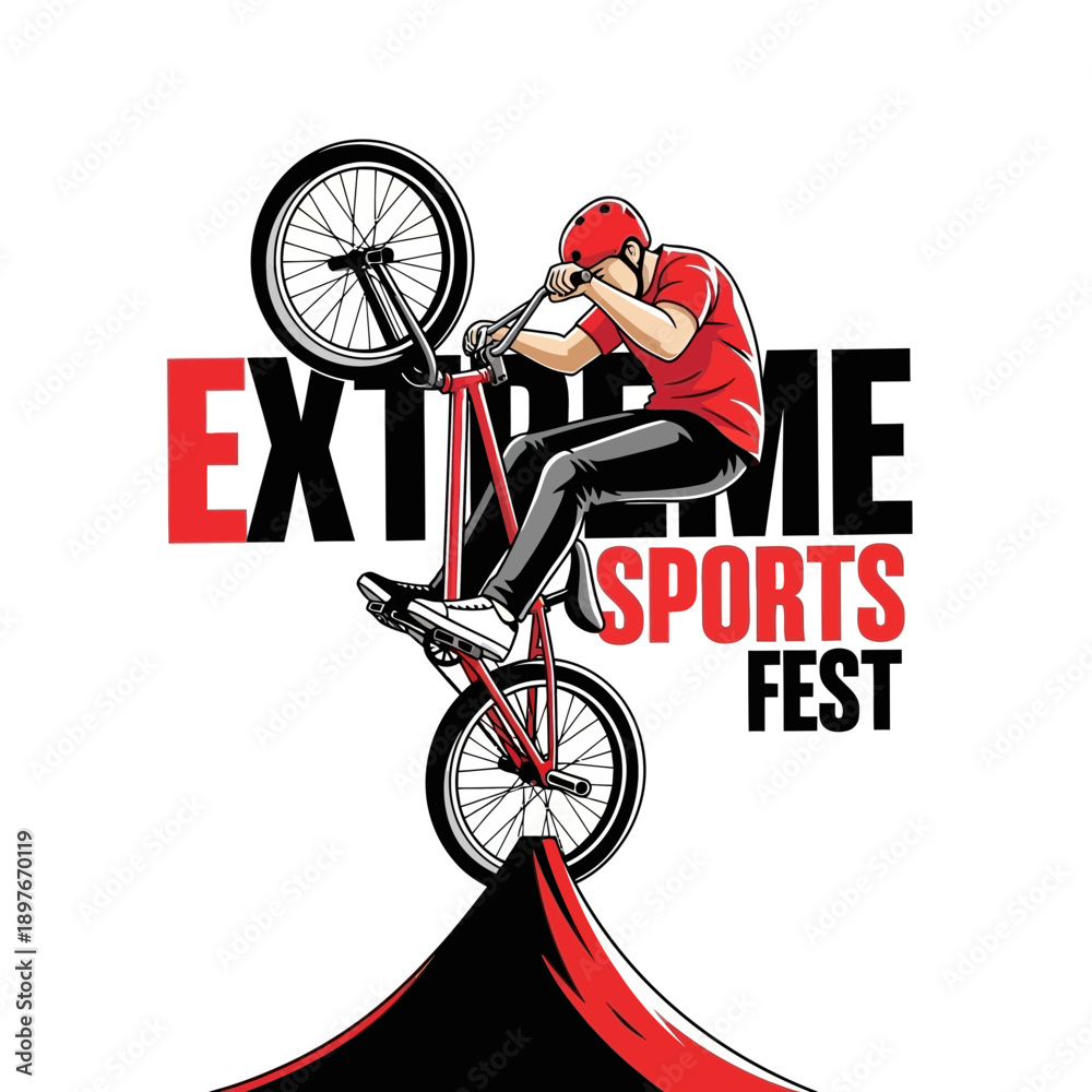 Fototapeta premium Dynamic BMX Rider Performs Stunt At Extreme Sports Festival Event Graphic