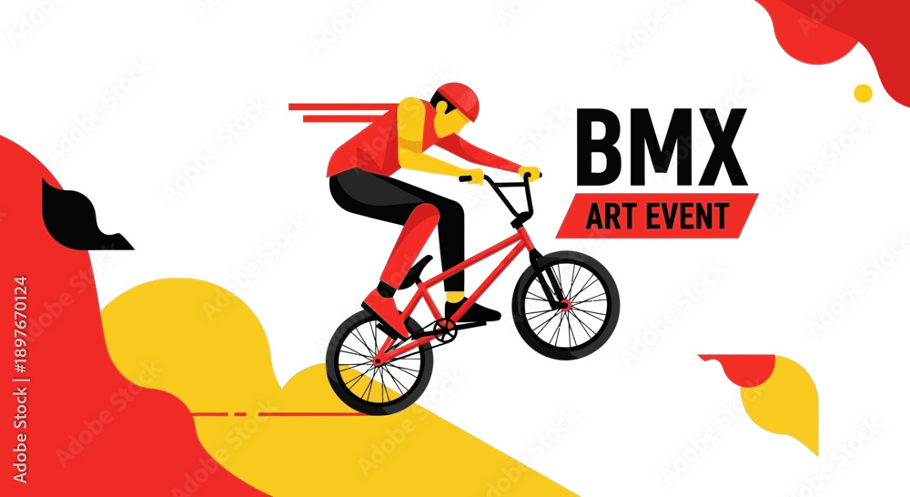 Fototapeta premium Dynamic Bmx Rider Performing Tricks At Art Event