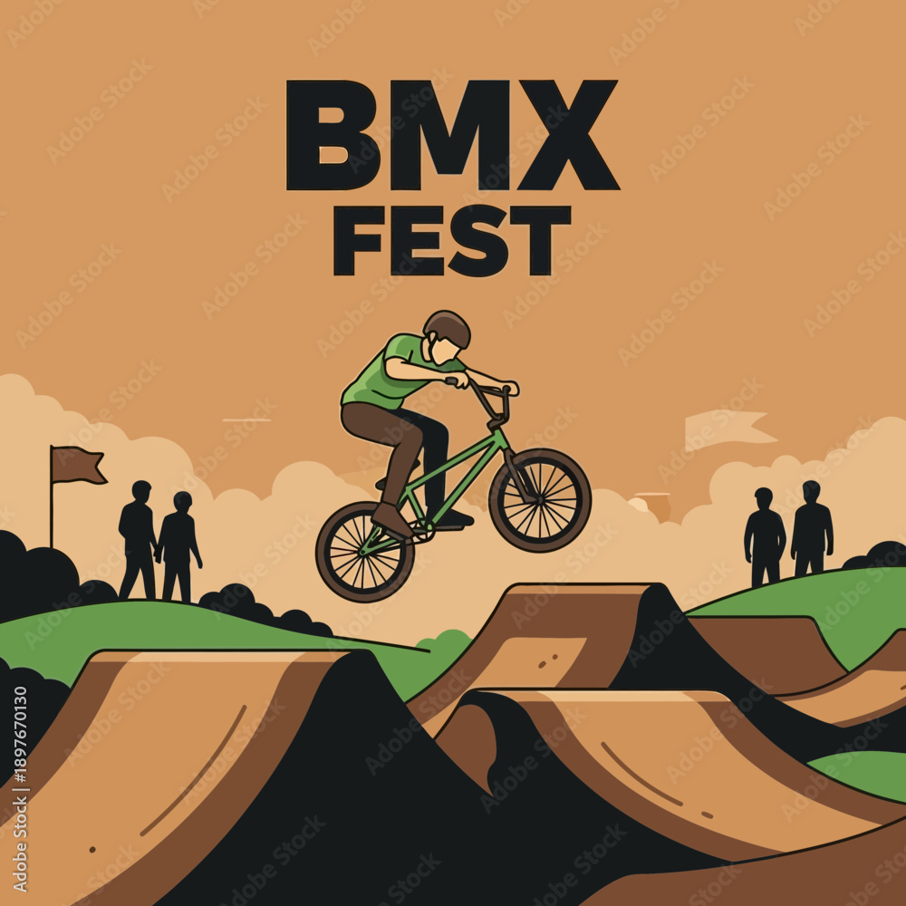 Obraz premium Dynamic BMX Fest Event Illustration Capturing Thrilling Bicycle Stunts