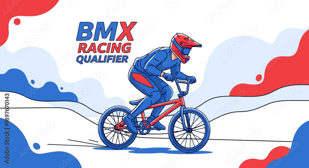 Fototapeta premium Dynamic BMX Rider Races In Qualifier With Graphic Design Style And Vibrant Colors