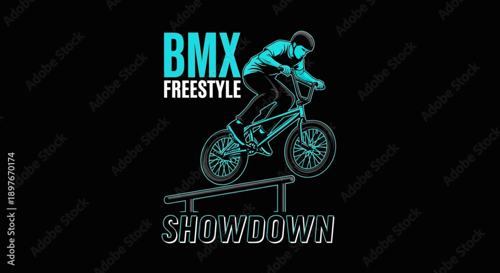 Obraz premium Dynamic Bmx Freestyle Rider Performing Tricks On A Rail