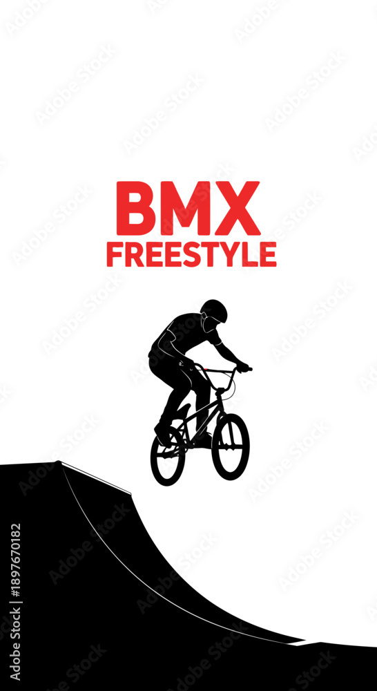 Fototapeta premium Dynamic Bmx Freestyle Rider Performing Aerial Stunts On Ramp