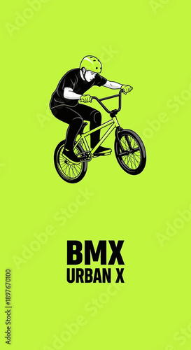 Dynamic BMX Rider Performing Stunts In Urban Environment With Bold Typography