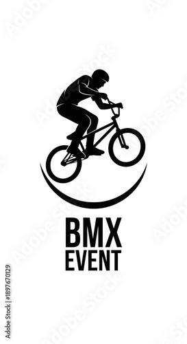 Dynamic Bmx Rider Silhouette Performing Extreme Stunt On A White Background