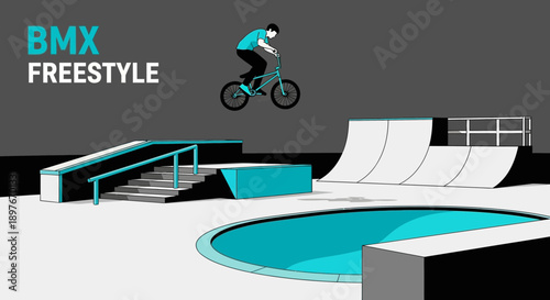 Dynamic BMX Freestyle Action In Modern Skatepark