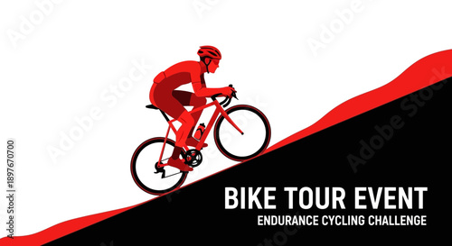 Dynamic Cyclist Ascends Challenging Terrain for Grand Bike Tour Event Endurance