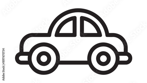 Simple Car Icon in Minimalist Style with Black Outline on White Background for Transportation Illustration