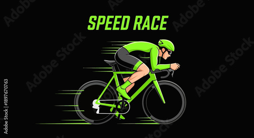 Dynamic Cyclist In Speed Race Illustration On Black Background
