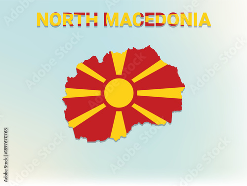 A modern flat illustration of the map of North Macedonia filled with the national flag of North Macedonia