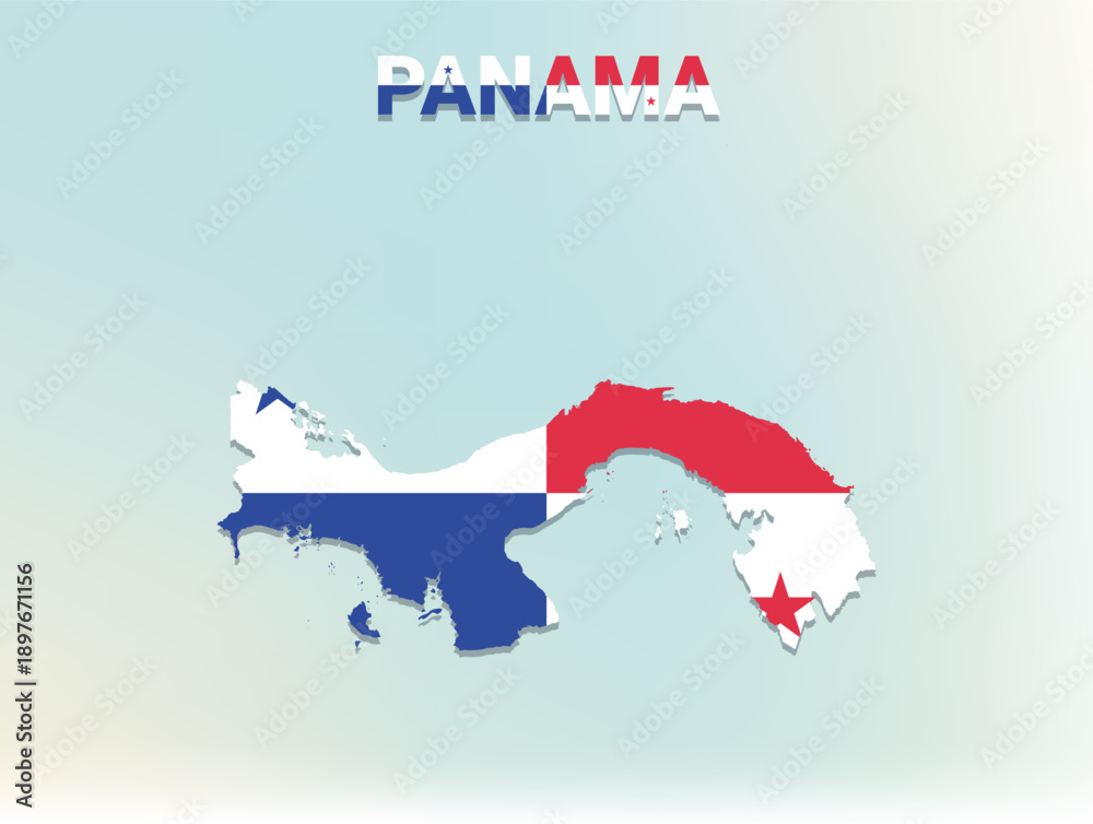 Fototapeta premium A modern flat illustration of the map of Panama filled with the national flag of Panama