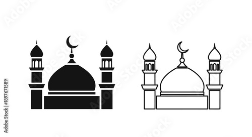 Mosque Icon Silhouette and Outline Vector