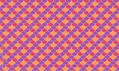 Vibrant geometric pattern featuring overlapping scales in shades of purple, orange, and pink.  Ideal for backgrounds, textiles, or website design.