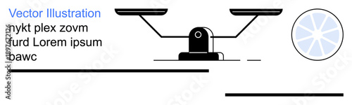 Legal system, balance, fairness, equality, decision making, justice symbolism. Black scales with circular element on the side. Legal system and balance concepts