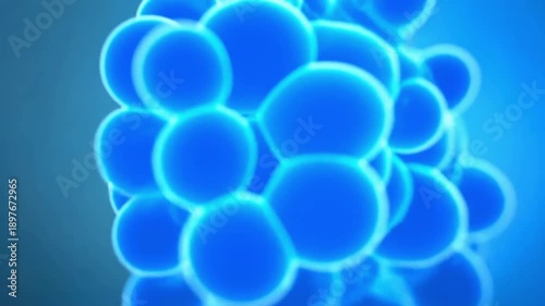 Immune system fighting virus in a microscopic 3D animation, blue probiotics swarming and neutralizing a red pathogen with a bright medical energy burst