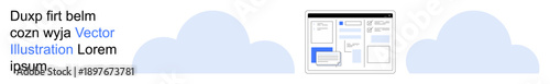 Website development, UI design, cloud tech, online tools, digital services, information layouts. Display of a web interface with text and graphic elements. Website development and UI design concept