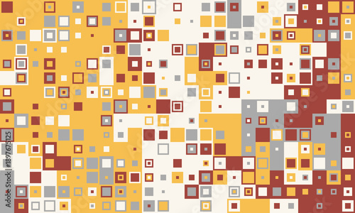 Abstract geometric background with scattered squares in warm autumnal tones.  Ideal for website banners, presentations, or modern design projects.