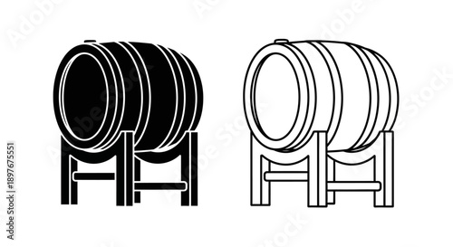 Barrel on Stands Silhouette and Outline Vector Icons for Storage