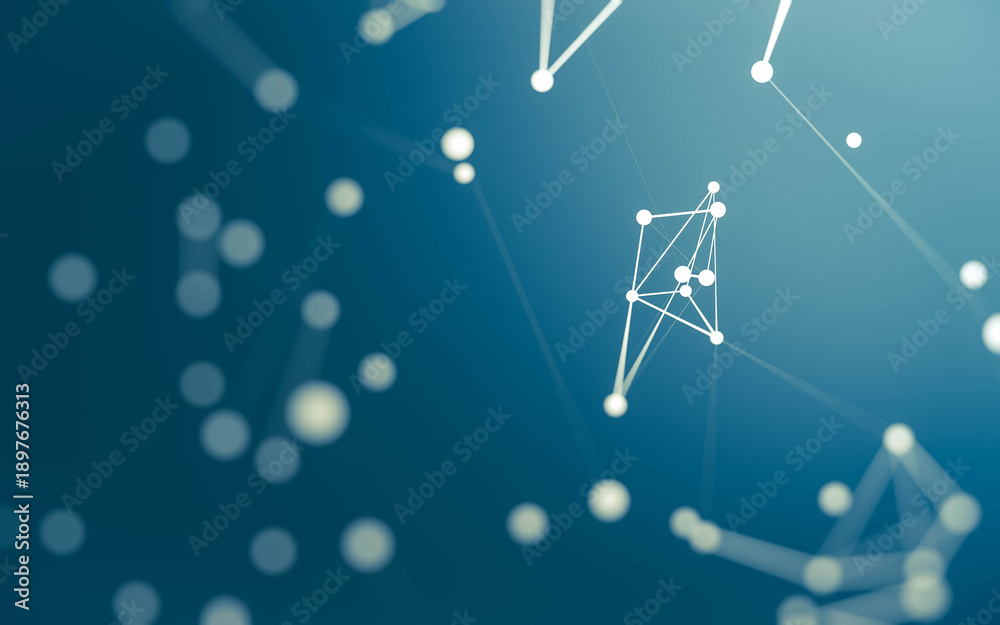 Fototapeta premium Abstract background. Molecules technology with polygonal shapes, connecting dots and lines. Connection structure. Big data visualization.