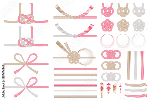 慶事用水引のイラストセット｜日本文化の冠婚葬祭のイラスト