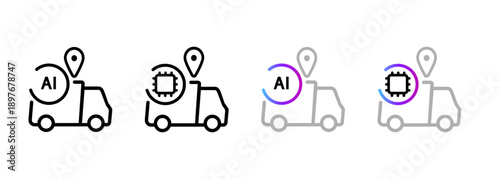 artificial intelligence autonomous driving and smart logistics icon delivery truck and location pin vector illustration for self driving vehicle