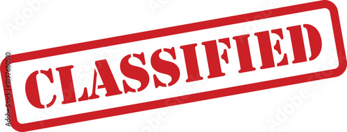 A prominent red rubber stamp effect displaying the word classified on a clean white surface