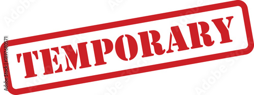 A striking red rubber stamp clearly displaying the word TEMPORARY positioned diagonally on a pure white background