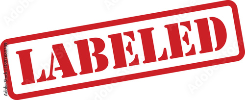 Red rectangular rubber stamp clearly showing the word LABELED in uppercase letters on a white background
