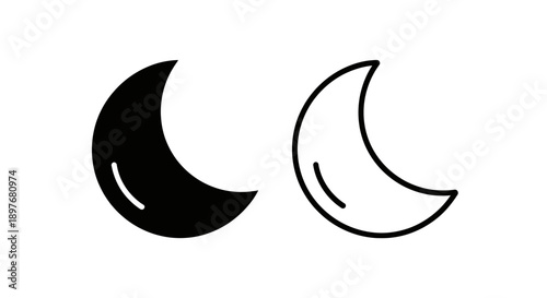 Minimalist Crescent Moon Icon Vector Illustration – Night Sky Celestial Symbol Design