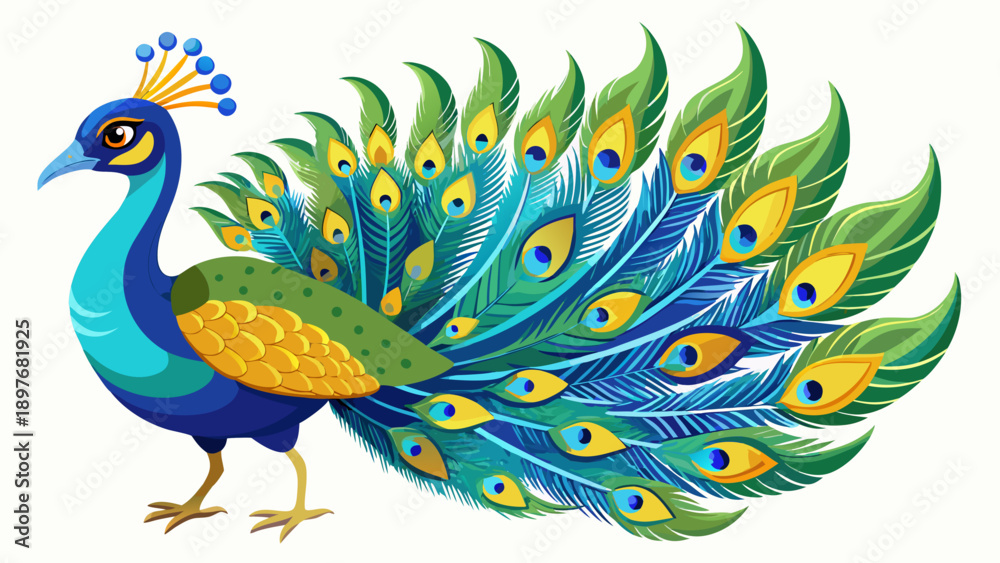 Fototapeta premium Colorful Peacock Illustration with Detailed Feathers Vector Art