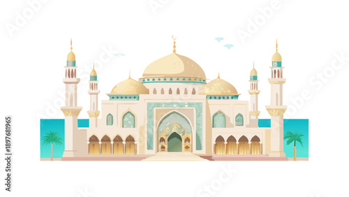Minimal Islamic Mosque Vector on White Background
