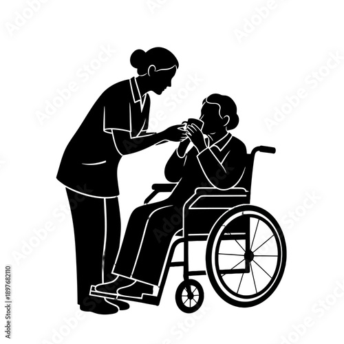 Nurse Feeding Patient in a Wheelchair.
