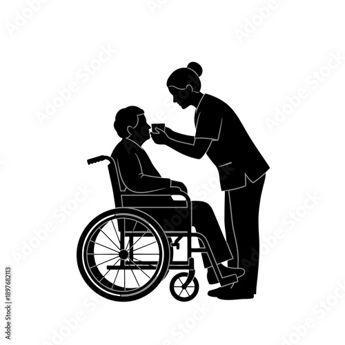 Nurse Feeding Patient in Wheelchair with Care and Compassion.