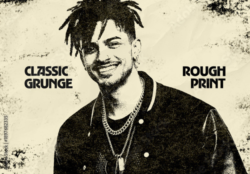 Monochrome Texture Grunge Print Effect Mockup