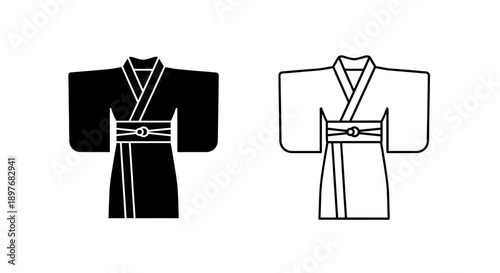 Traditional Japanese Kimono Robe Icon Minimal Black and White Culture Symbol