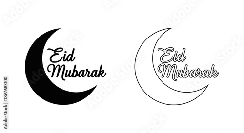 Eid Mubarak Greeting with Crescent Moon Icon, Islamic Holiday Vector Design
