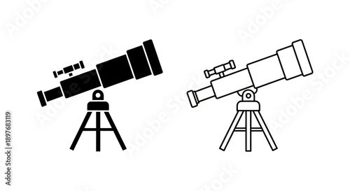 Astronomy Telescope on Tripod Icon Vector, Science Observation Equipment Symbol