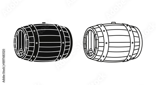 Classic Wooden Barrel Icon Vector, Wine Beer Storage Cask Container Symbol
