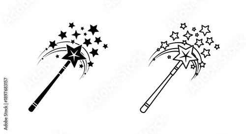 Magical Fairy Wand Icon with Stars Sparkle Fantasy Dream Vector Design