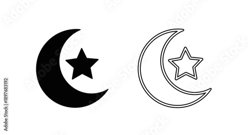 Islamic Crescent Moon and Star Symbol Religion Icon Vector for Ramadan Eid Holy Worship