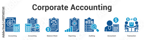 Corporate Accounting web banner icon set vector illustration concept for business with icon of Accounting, Accounting, Balance Sheet, Reporting, Auditi.