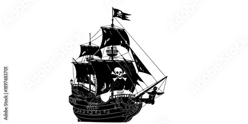 pirate ship design silhouette vector illustration
