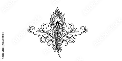 a exotic peacock feather design line art vector illustration
